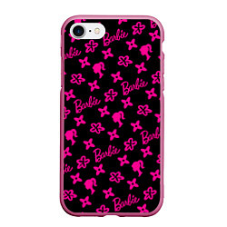 Чехол iPhone 7/8 матовый Барби паттерн черно-розовый, цвет: 3D-малиновый