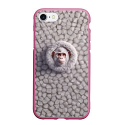 Чехол iPhone 7/8 матовый Забавная белая обезьяна, цвет: 3D-малиновый