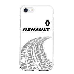 Чехол iPhone 7/8 матовый Renault speed на светлом фоне со следами шин: симв, цвет: 3D-белый