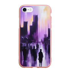 Чехол iPhone 7/8 матовый Человеческие силуэты на фоне большого города, цвет: 3D-светло-розовый