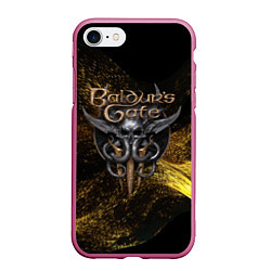 Чехол iPhone 7/8 матовый Baldurs Gate 3 logo gold black, цвет: 3D-малиновый