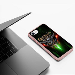 Чехол iPhone 7/8 матовый Baldurs Gate 3 logo green red light, цвет: 3D-светло-розовый — фото 2