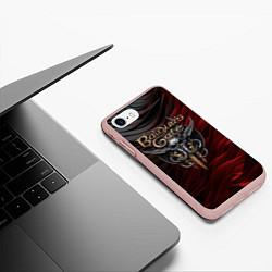 Чехол iPhone 7/8 матовый Baldurs Gate 3 logo dark red black, цвет: 3D-светло-розовый — фото 2