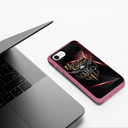 Чехол iPhone 7/8 матовый Baldurs Gate 3 logo black red, цвет: 3D-малиновый — фото 2