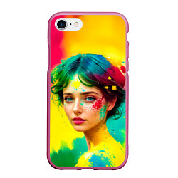 Чехол iPhone 7/8 матовый Девушка с зелёными глазами в брызгах краски, цвет: 3D-малиновый