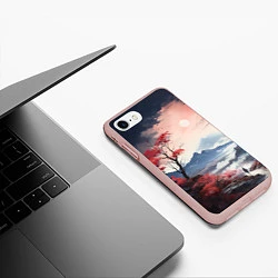Чехол iPhone 7/8 матовый Луна над горами, цвет: 3D-светло-розовый — фото 2