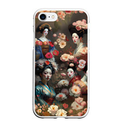Чехол iPhone 7/8 матовый Гейша в цветах, цвет: 3D-белый