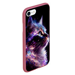 Чехол iPhone 7/8 матовый Галактический кот, цвет: 3D-малиновый — фото 2