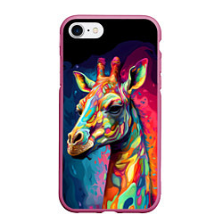 Чехол iPhone 7/8 матовый Психоделический жираф, цвет: 3D-малиновый