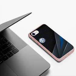 Чехол iPhone 7/8 матовый Фольцваген - синяя броня, цвет: 3D-светло-розовый — фото 2
