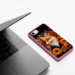 Чехол iPhone 7/8 матовый Элегантная лиса и цветы, цвет: 3D-малиновый — фото 2