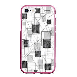 Чехол iPhone 7/8 матовый Квадраты и штрихи, цвет: 3D-малиновый