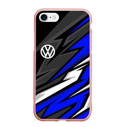 Чехол iPhone 7/8 матовый Volkswagen - Синяя абстракция, цвет: 3D-светло-розовый