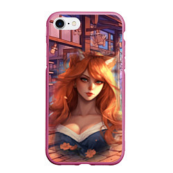 Чехол iPhone 7/8 матовый Рыжая девушка лисица в аниме стиле, цвет: 3D-малиновый