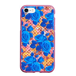Чехол iPhone 7/8 матовый Цветочный разноцветный узор с розами, цвет: 3D-малиновый