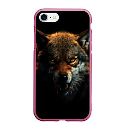 Чехол iPhone 7/8 матовый Оскал дикого волка, цвет: 3D-малиновый