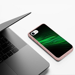 Чехол iPhone 7/8 матовый Green neon lines, цвет: 3D-светло-розовый — фото 2