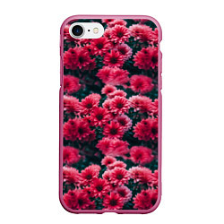 Чехол iPhone 7/8 матовый Красные цветы узор, цвет: 3D-малиновый