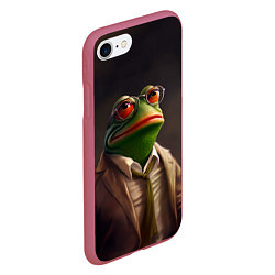 Чехол iPhone 7/8 матовый Лягушка Пепе в костюме, цвет: 3D-малиновый — фото 2