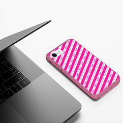 Чехол iPhone 7/8 матовый Барби и розовые полосы, цвет: 3D-малиновый — фото 2