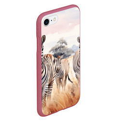 Чехол iPhone 7/8 матовый Зебры акварель, цвет: 3D-малиновый — фото 2