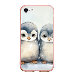 Чехол iPhone 7/8 матовый Милые пингвины акварель, цвет: 3D-светло-розовый