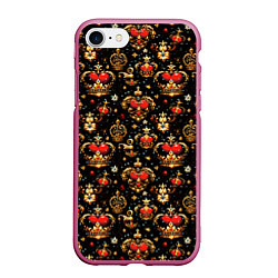 Чехол iPhone 7/8 матовый Сердечки в золотых коронах