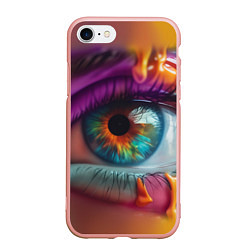 Чехол iPhone 7/8 матовый Разноцветная краска и глаз, цвет: 3D-светло-розовый
