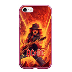 Чехол iPhone 7/8 матовый ACDC rock music fire, цвет: 3D-малиновый