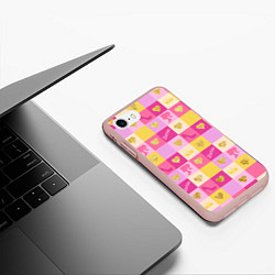 Чехол iPhone 7/8 матовый Барби: желтые и розовые квадраты паттерн, цвет: 3D-светло-розовый — фото 2