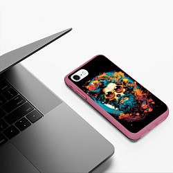 Чехол iPhone 7/8 матовый Череп - синий хипстер, цвет: 3D-малиновый — фото 2
