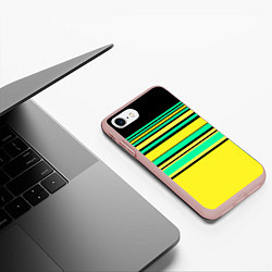 Чехол iPhone 7/8 матовый Разноцветный черно желтый с зеленым полосатый узор, цвет: 3D-светло-розовый — фото 2