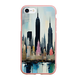 Чехол iPhone 7/8 матовый Нью-Йорк холст масло - нейросеть, цвет: 3D-светло-розовый