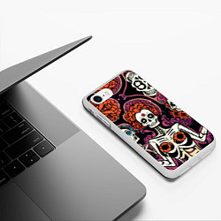 Чехол iPhone 7/8 матовый Черепа с цветами в гриме муэрто, цвет: 3D-белый — фото 2