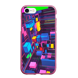 Чехол iPhone 7/8 матовый Пространство с кубами, цвет: 3D-малиновый