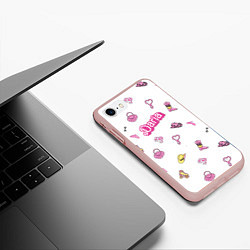 Чехол iPhone 7/8 матовый Дарья - в стиле барби: аксессуары паттерн, цвет: 3D-светло-розовый — фото 2