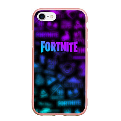 Чехол iPhone 7/8 матовый Неоновые логотипы Fortnite, цвет: 3D-светло-розовый