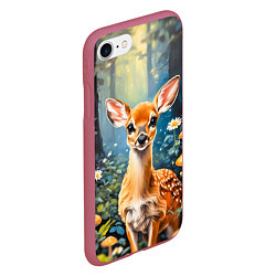 Чехол iPhone 7/8 матовый Олененок в волшебном лесу, цвет: 3D-малиновый — фото 2
