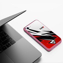 Чехол iPhone 7/8 матовый N7 mass effect - white and red, цвет: 3D-малиновый — фото 2