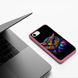 Чехол iPhone 7/8 матовый Разноцветная цифровая сова - нейросеть, цвет: 3D-малиновый — фото 2