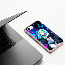 Чехол iPhone 7/8 матовый Ребекка и граффити - киберпанк, цвет: 3D-светло-розовый — фото 2