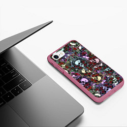 Чехол iPhone 7/8 матовый Череп с крыльями паттерн, цвет: 3D-малиновый — фото 2