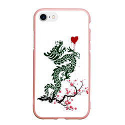 Чехол iPhone 7/8 матовый Дракон на сакуре, цвет: 3D-светло-розовый