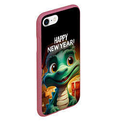 Чехол iPhone 7/8 матовый Happy new year green drogon, цвет: 3D-малиновый — фото 2