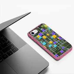 Чехол iPhone 7/8 матовый Разноцветные квадраты и белые полосы, цвет: 3D-малиновый — фото 2