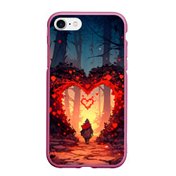Чехол iPhone 7/8 матовый Сердце в сердце на закате, цвет: 3D-малиновый