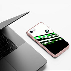 Чехол iPhone 7/8 матовый Skoda sport stripes line, цвет: 3D-светло-розовый — фото 2