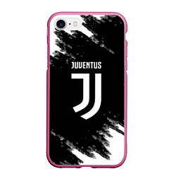 Чехол iPhone 7/8 матовый Juventus спорт краски черно белый, цвет: 3D-малиновый