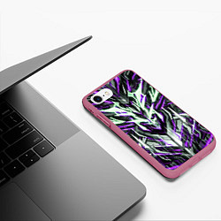 Чехол iPhone 7/8 матовый Неоновый фиолетовый кибер череп, цвет: 3D-малиновый — фото 2
