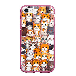 Чехол iPhone 7/8 матовый Очень много котиков, цвет: 3D-малиновый
